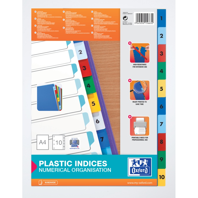 Tabblad Oxford A4 11R PP 1-10 kl/st 10