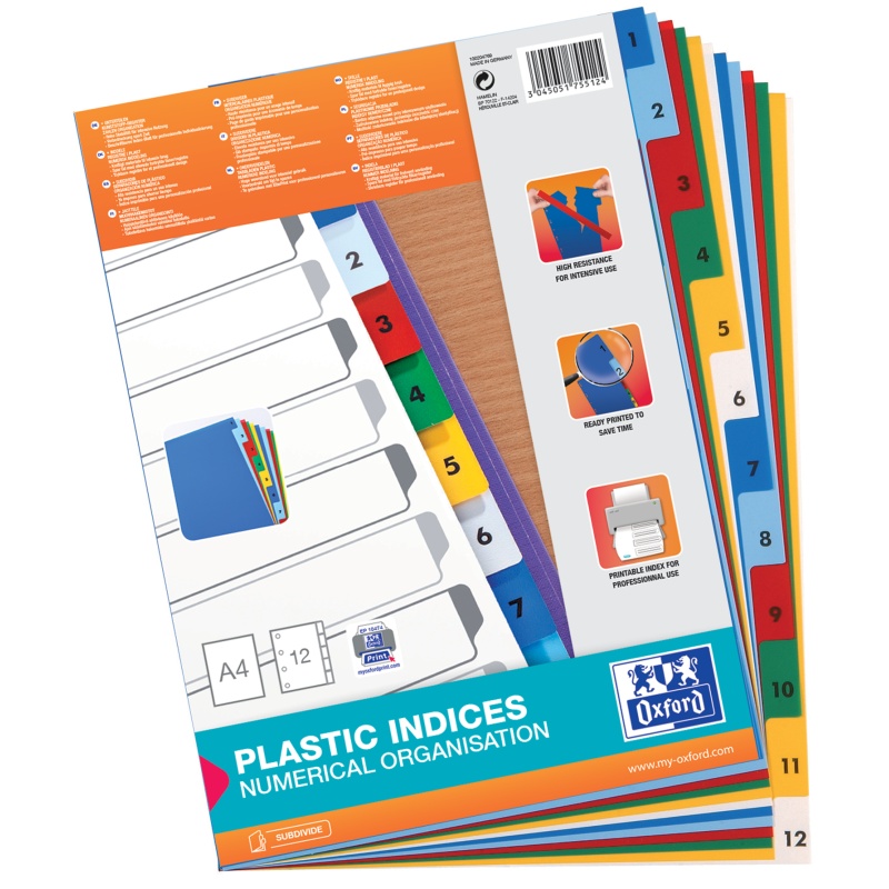 Tabblad Oxford A4 11R PP 1-12 klr/st12