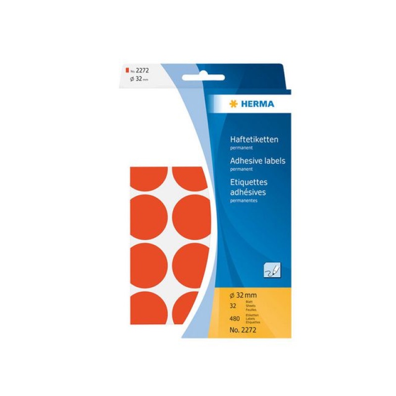 Etiket Herma 32mm rond rood/pak 480