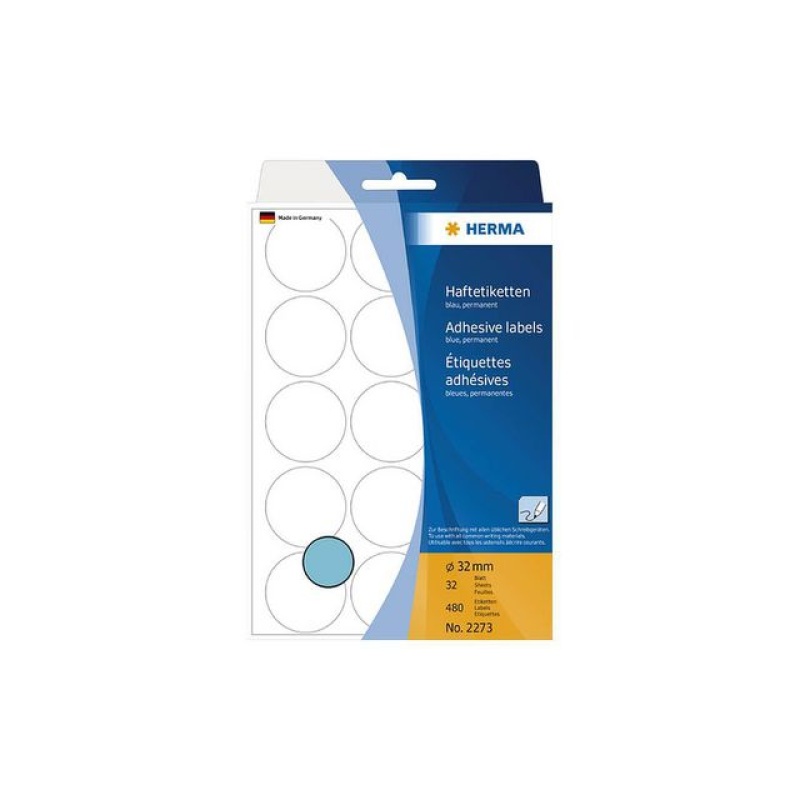 Etiket 32mm rond blauw/pak 480