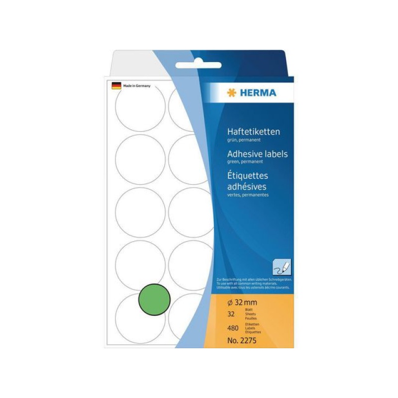 Etiket Herma 32mm rond groen/pak 480