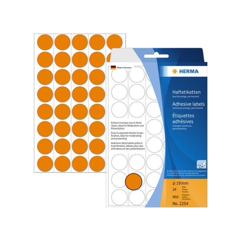 Etiket rond 19mm oranje/ds 960