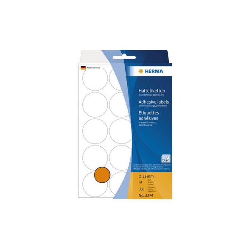 Etiket Herma 32mm rond oranje/doos 360
