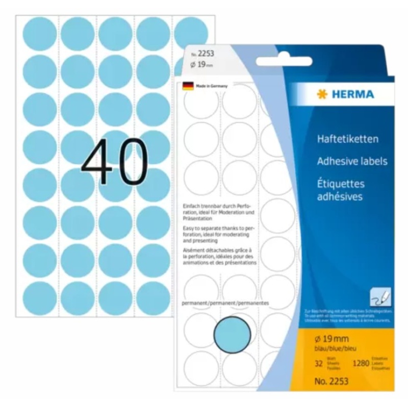 Etiket Herma 19mm rond blauw/pk 1280