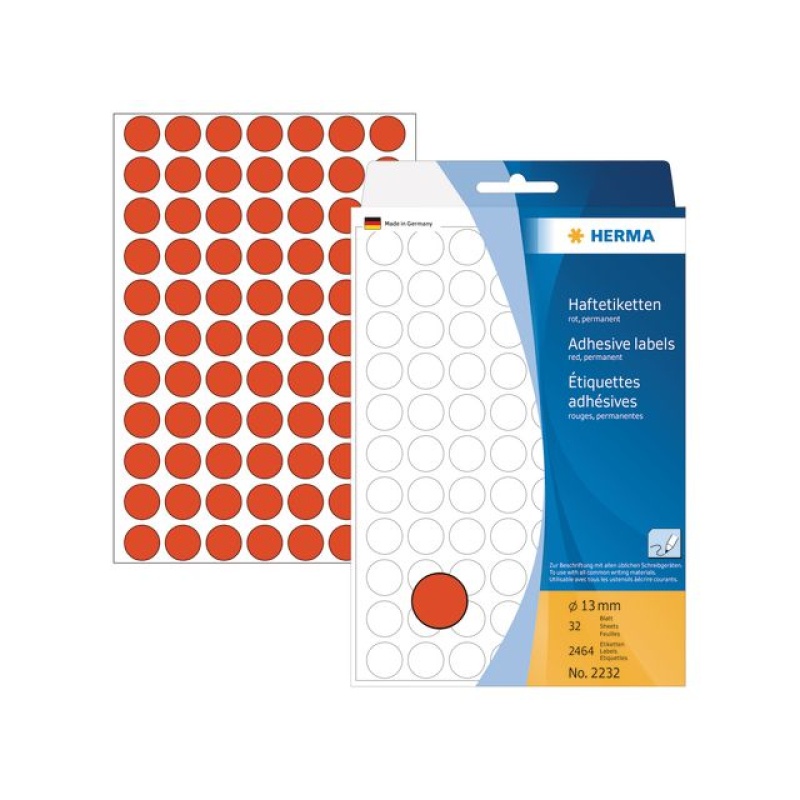 Etiket Herma rond 13mm rood/ds 2464