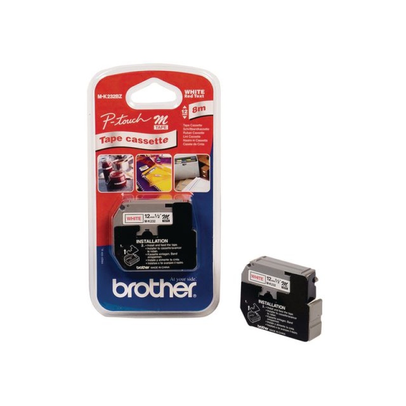 Tape P-Touch M-K232 12mm rood op wit