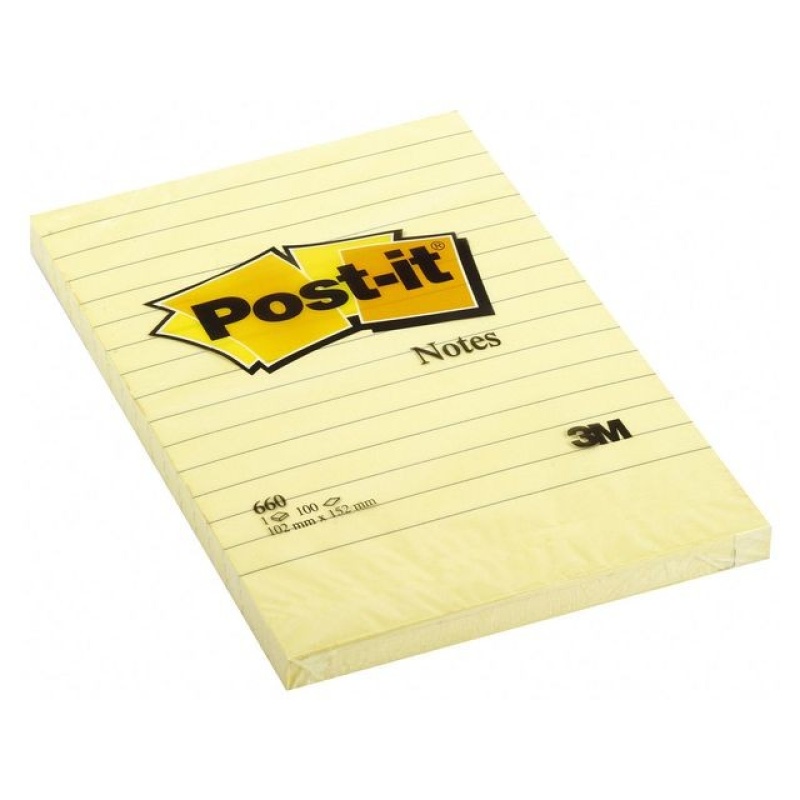 Notitieblok Post-It 105x152 lijn gl/pk 6
