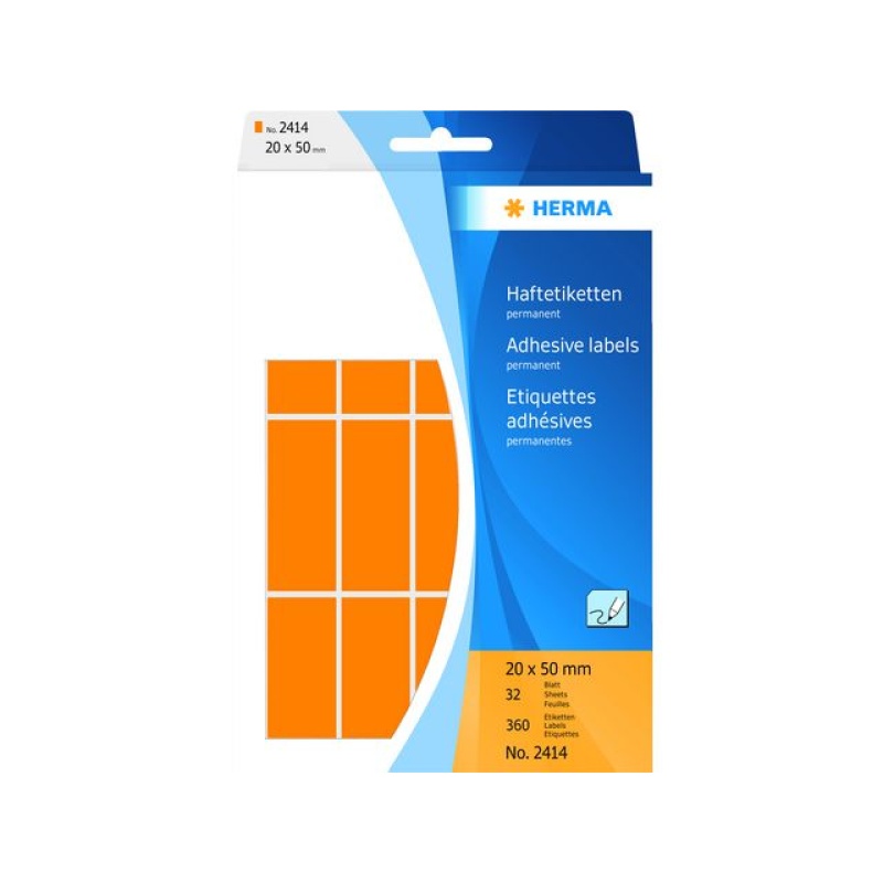 Etiket 20x 50mm oranje fluor/doos 360