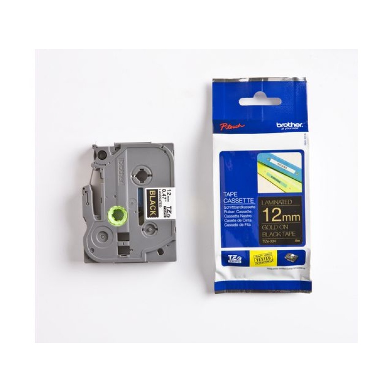 Tape P-Touch TZe-334 12mm goud op zwart