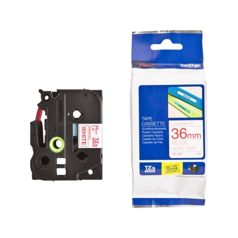 Tape P-Touch TZ-262 36mm rood op wit