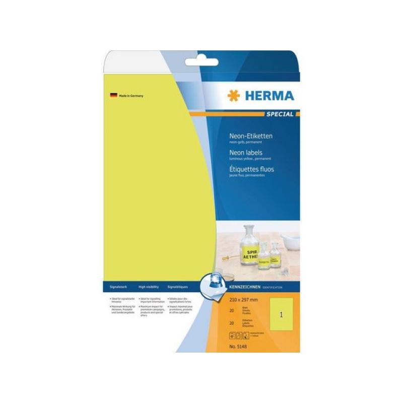 Etiket 210x297mm geel fluor/pk 20