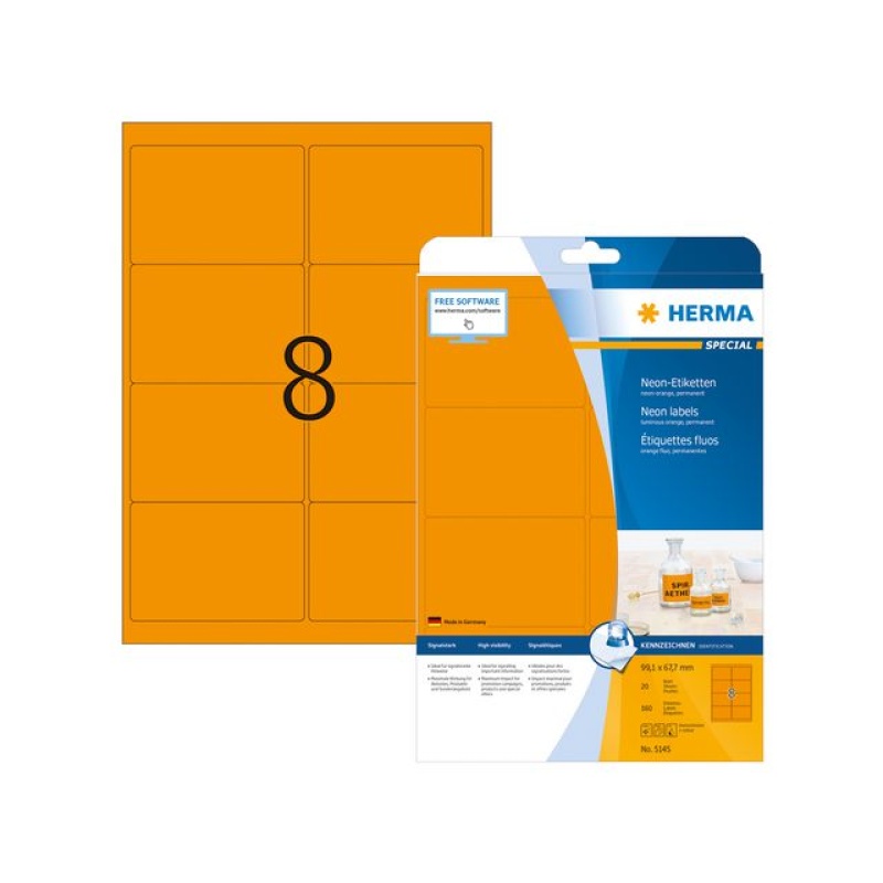 Etiket Herma L 99x68 fluor oran/pk 160