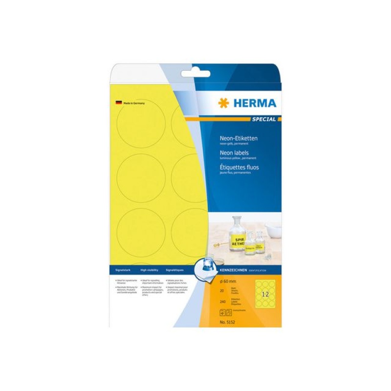 Etiket ILC 60mm rond neon geel/doos 240