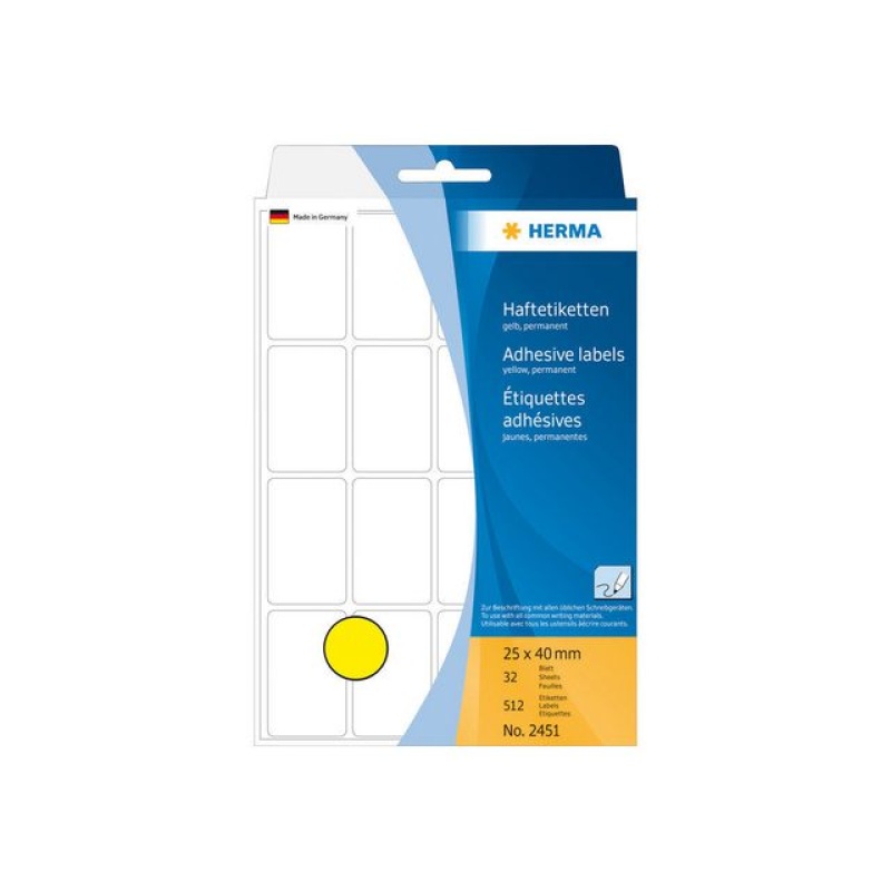 Etiket 25x40mm geel/doos 512