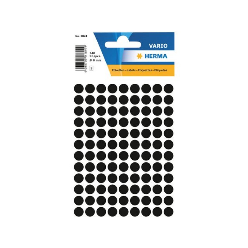 Etiket Herma 8mm rond zwart/pk 540