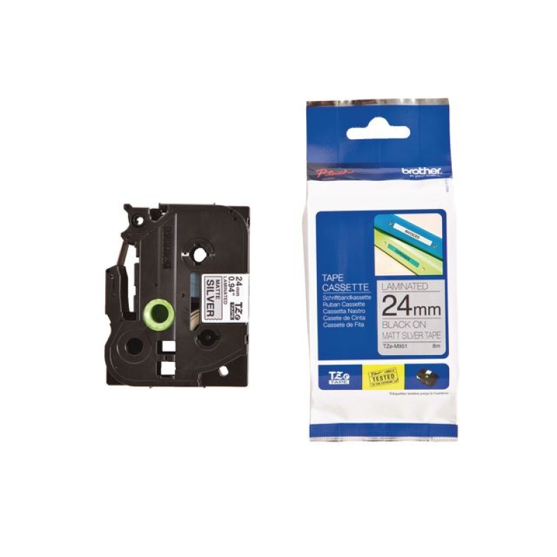 Tape P-Touch TZ-M951 24mm zw op zlvr mat