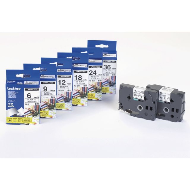 Tape P-Touch TZ-435 12mm wit op hard rd
