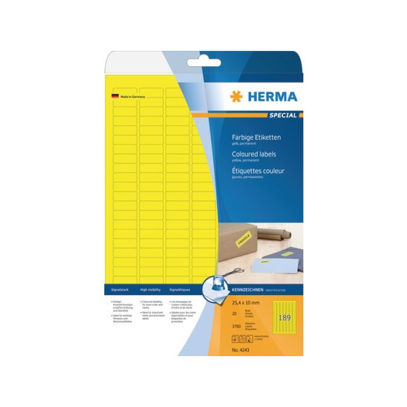 Etiket Herma ILC 25,4x10 geel/pk 3780