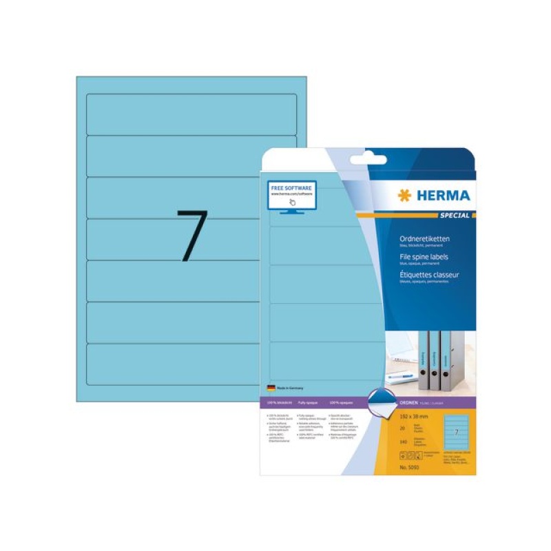 Rugetiket Herma ILC 192x38 blauw/pk 140