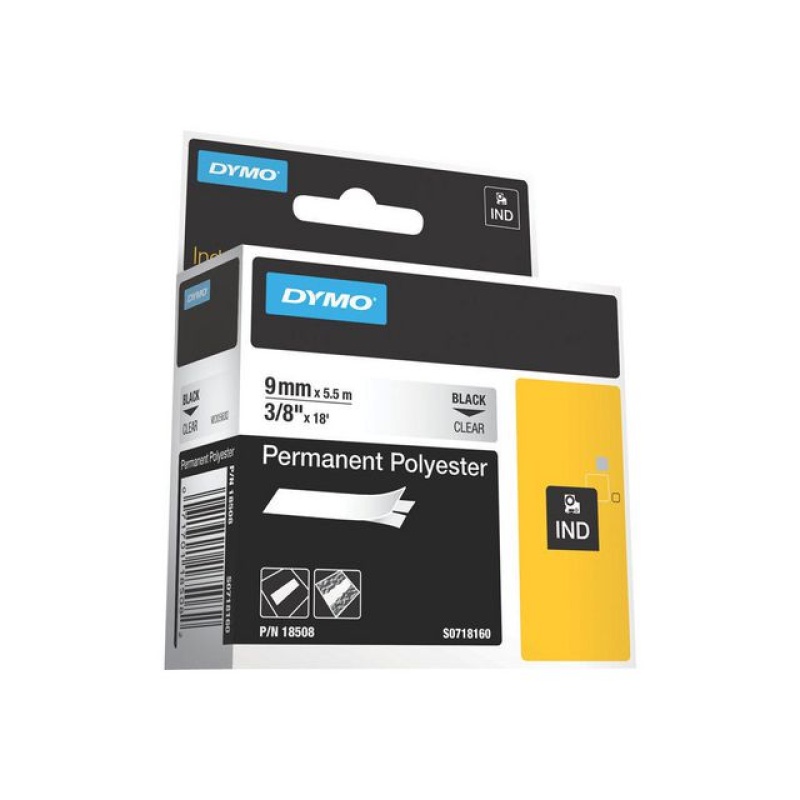 Tape Dymo Rhino 9mm zwart op transp.