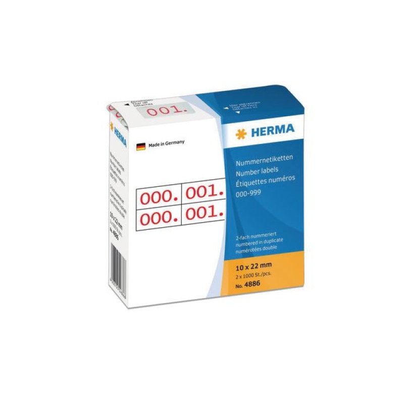 Etiket Herma nummer 0-999 2v rood/pk1000