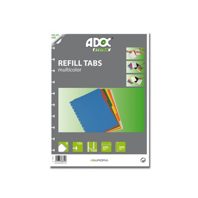 Tabblad Adoc A4 12R PVC 6 kleuren/p10set