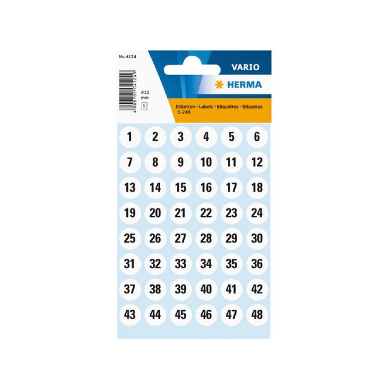 Etiket rond 12mmcijfers 1-240 wit/10x240