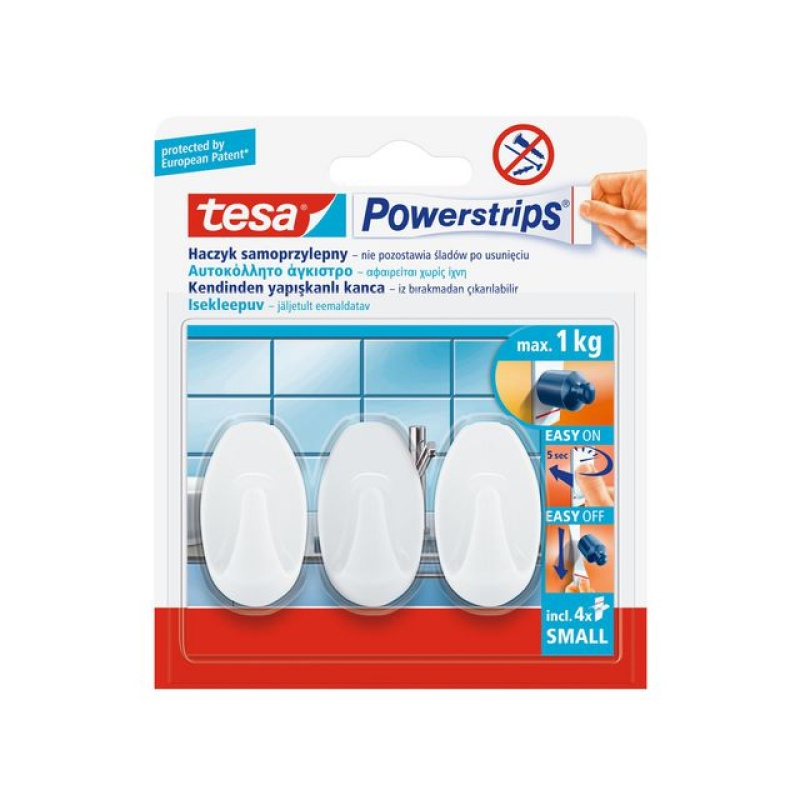 Powerstrip haken Tesa Small ovaal wt/pk3