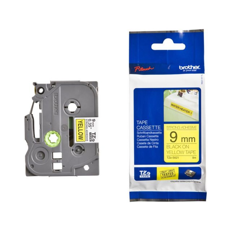 Tape P-Touch TZE-S621 9mm zwart op geel