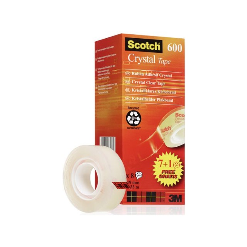 Plakband CrystalClear600 19mmx33m tr/pk8