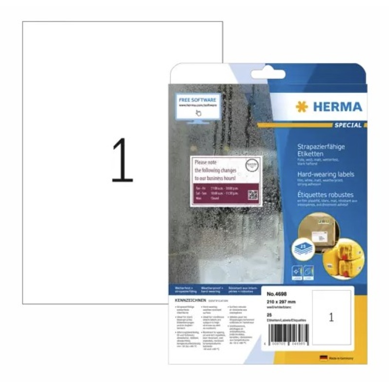 Etiket Herma LC 210x297 folie wit/pak 25