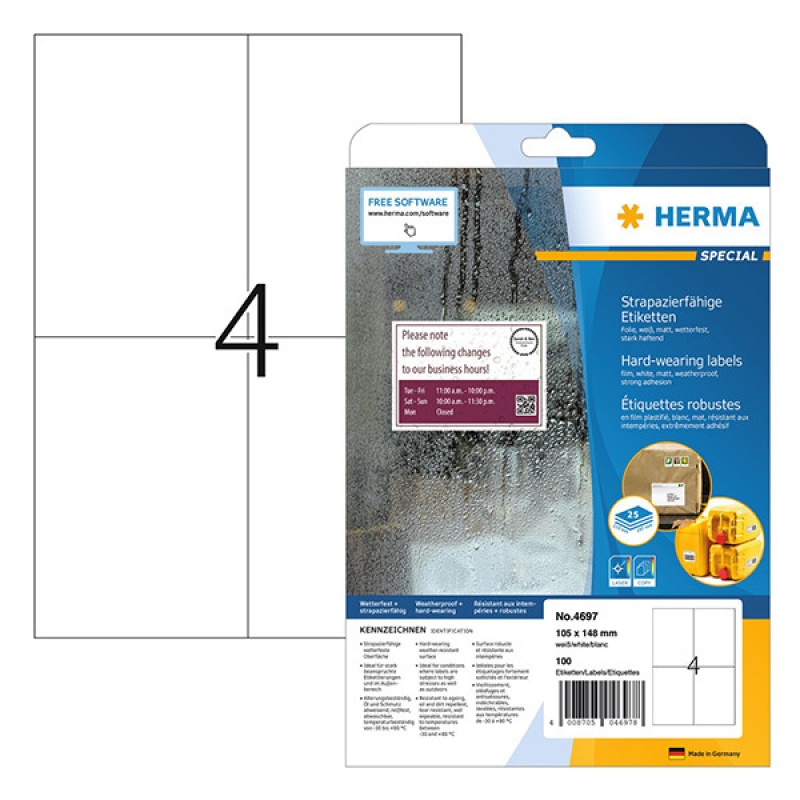 Etiket Herma LC 105x148 folie wit/pk 100