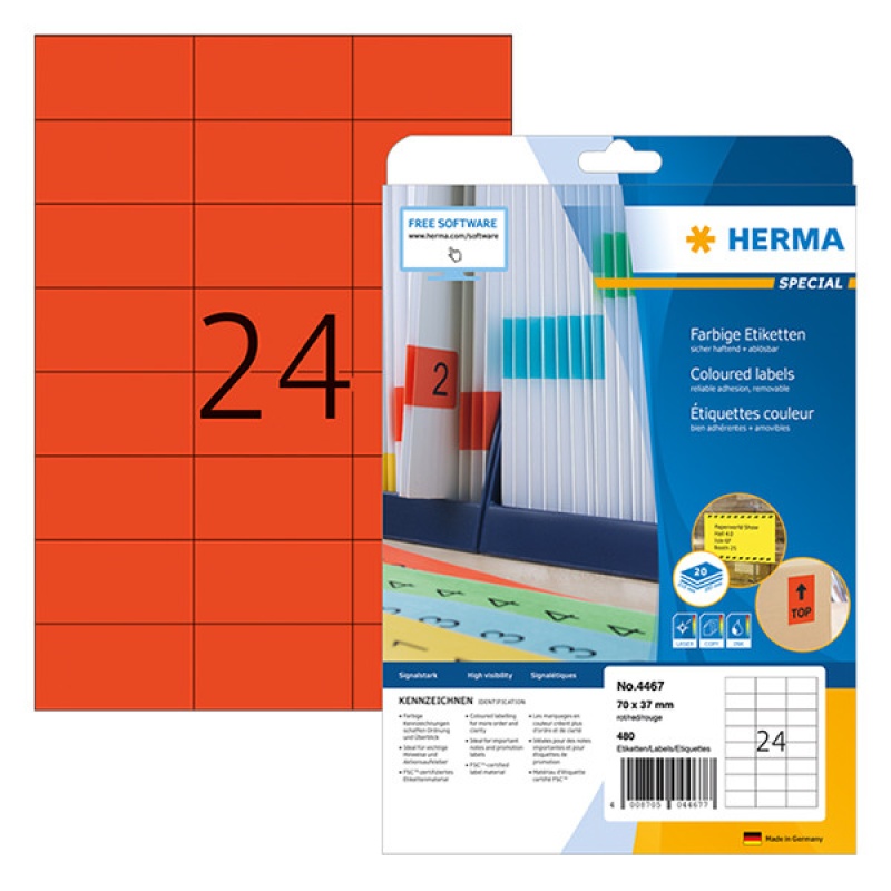 Etiket Herma ILC 70x37 rood/pak 480