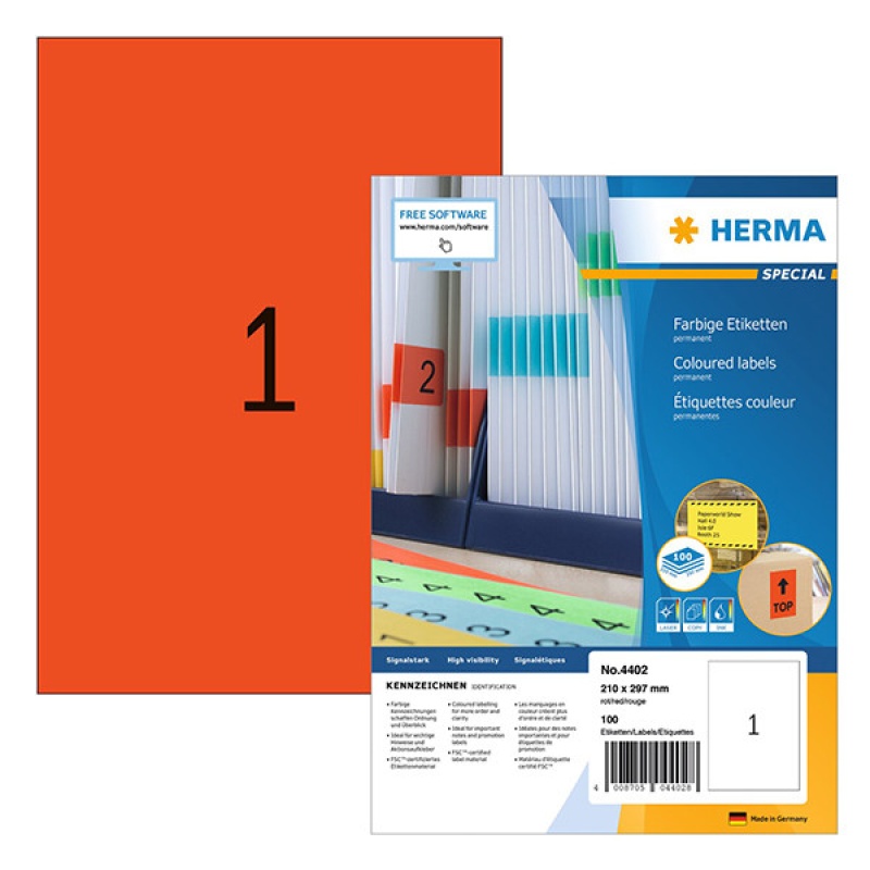Etiket Herma ILC 210x297 rood/pak 100