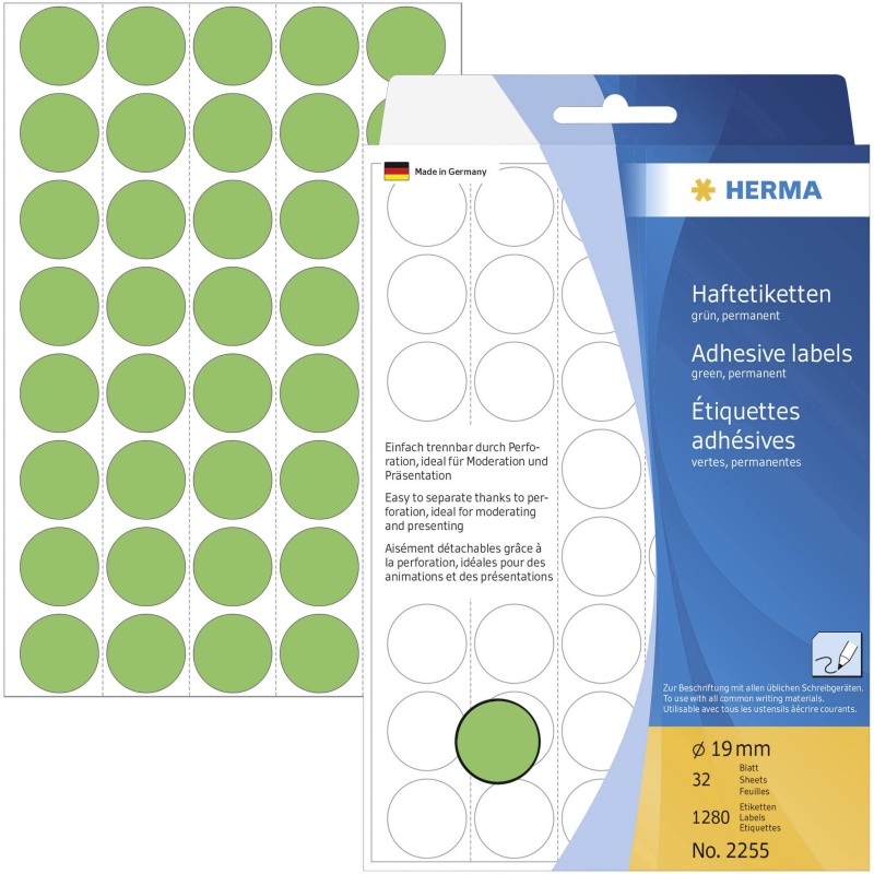 Etiket Herma 19mm rond groen/pak 1280