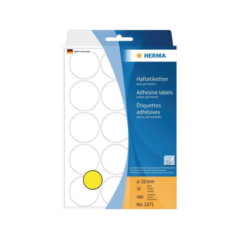 Etiket Herma 32mm rond geel/pak 480