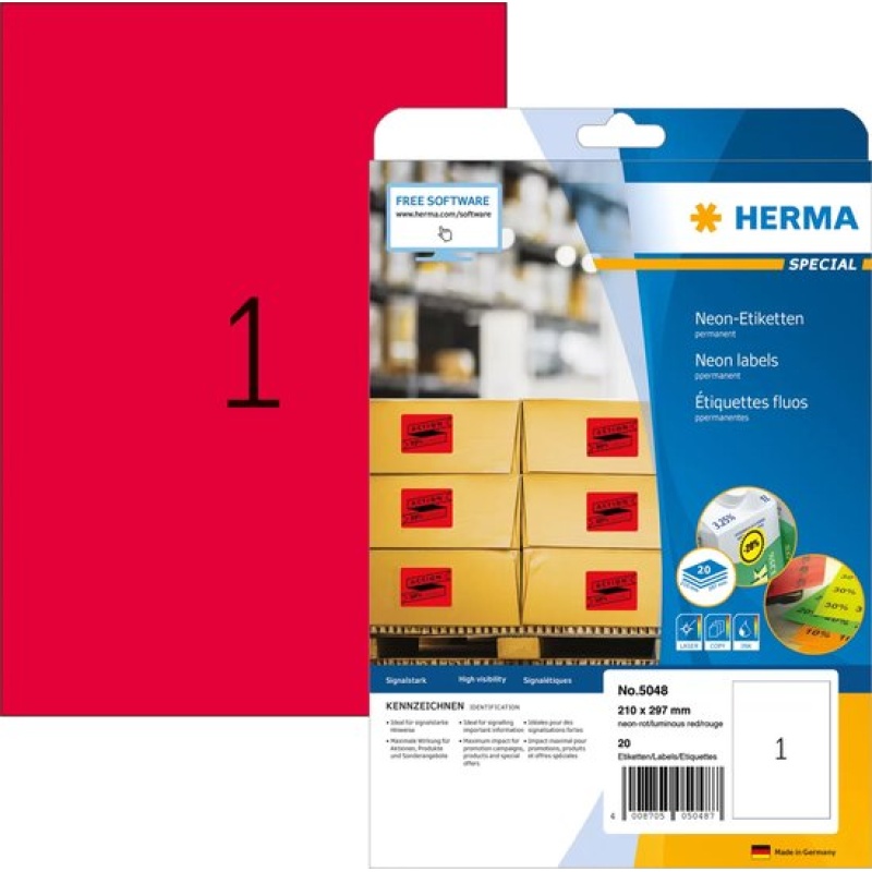 Etiket Herma ILC 210x297 neon rood/pk 20