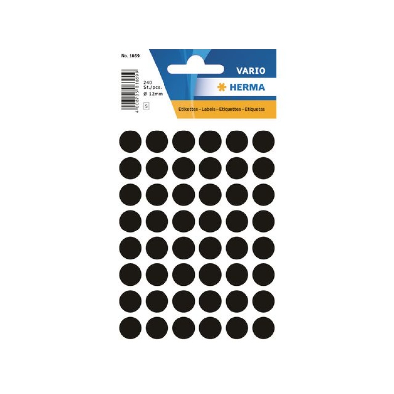 Etiket Herma 12mm rond zwart/pk 240