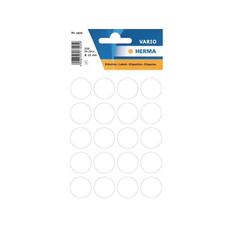 Etiket Herma 19mm rond wit/pk 100