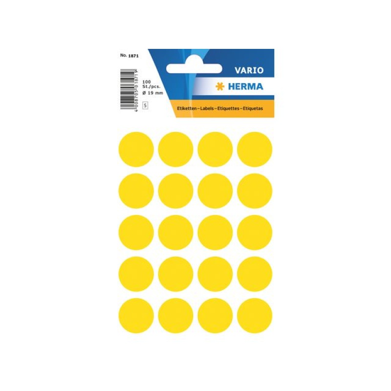 Etiket Herma 19mm rond geel/pk 100