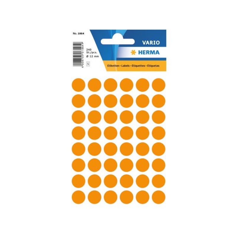 Etiket Herma 12mm rond oranje/pk 240
