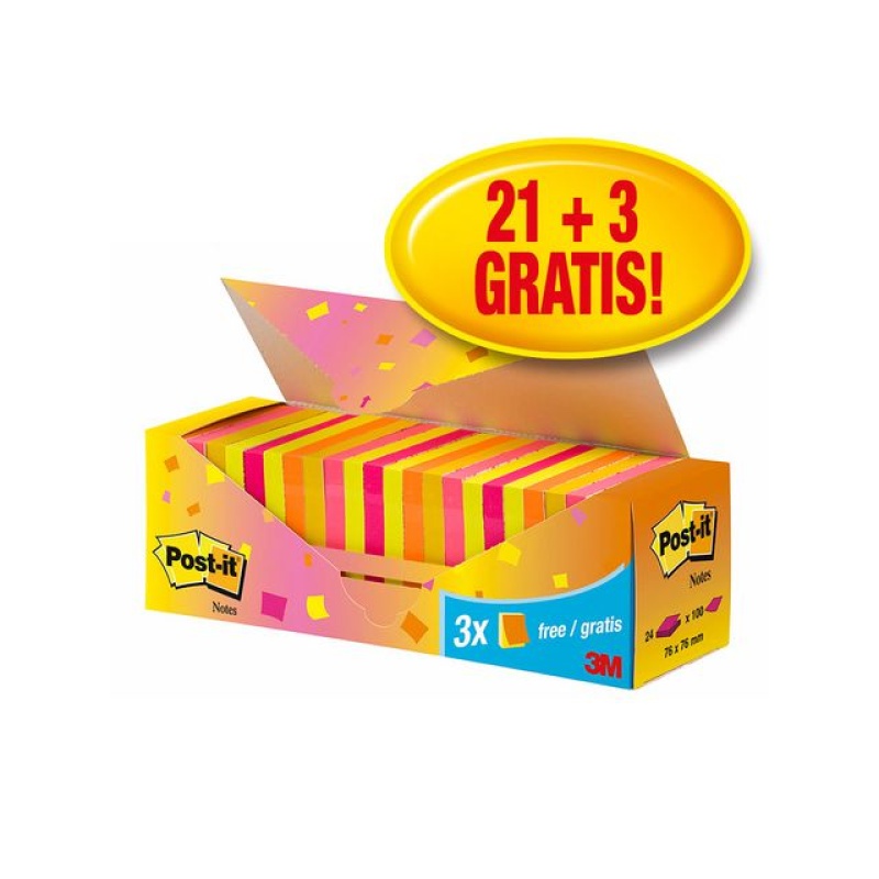 Notitieblok Post-It Neon 76x76/pk 24x100