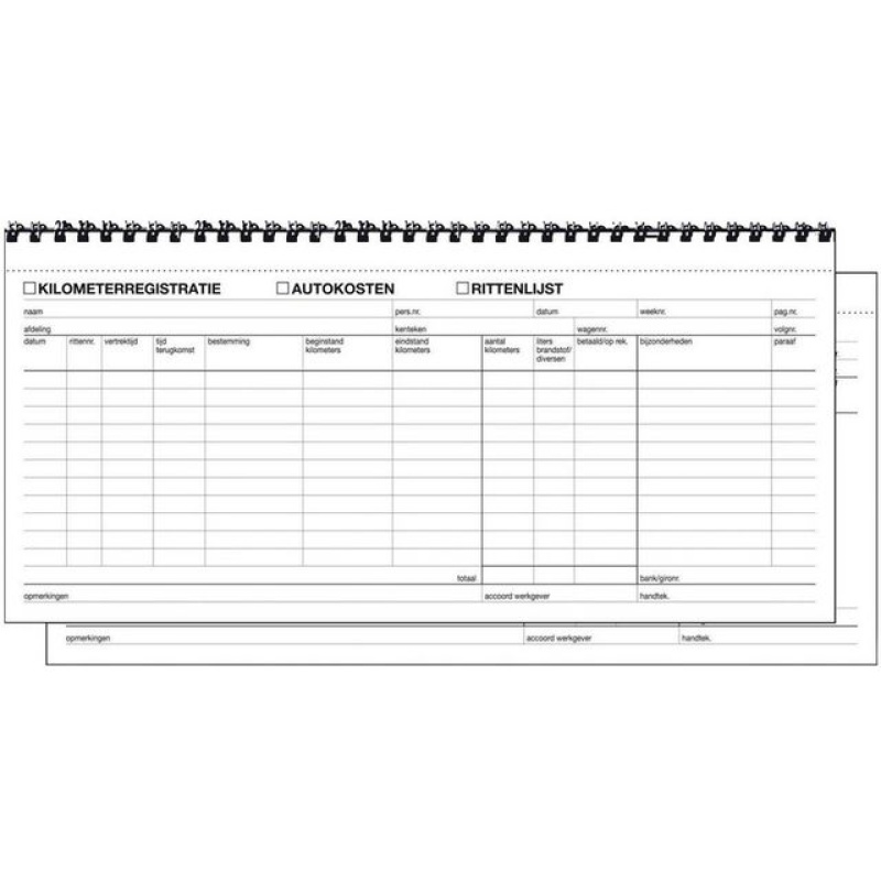 Km registratie/autokosten zelfkop./wr2
