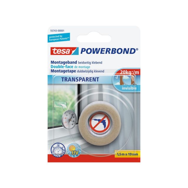 Klussentape Powerbond 19mmx1,5m transp.