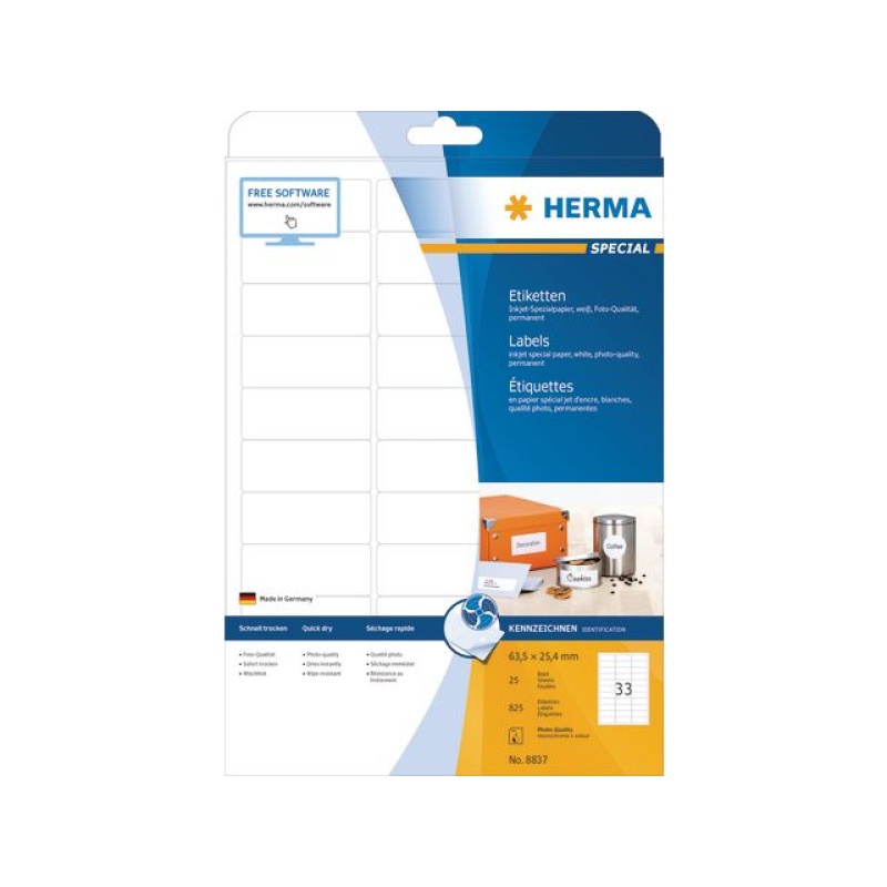 Etiket inkjet 63,5x25,4mm wit/pk825