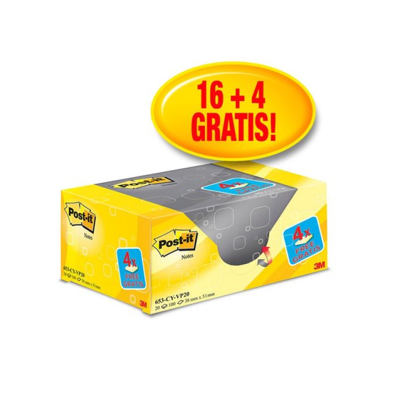 Notitieblok Post-It 38x51 kan.geel/pk 20