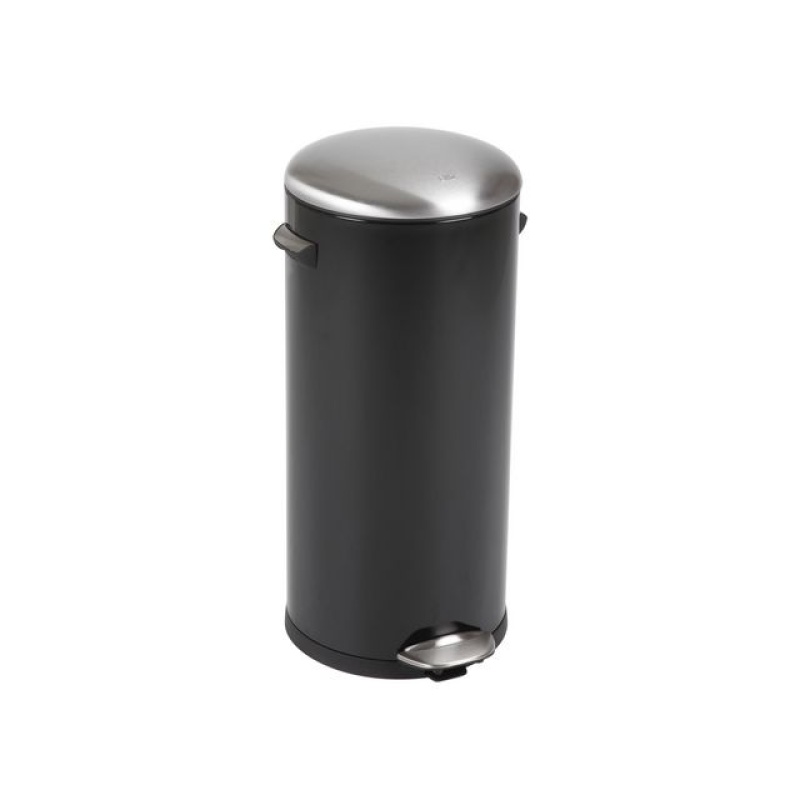 Pedaalemmer rond 30L zw mat rvs deksel