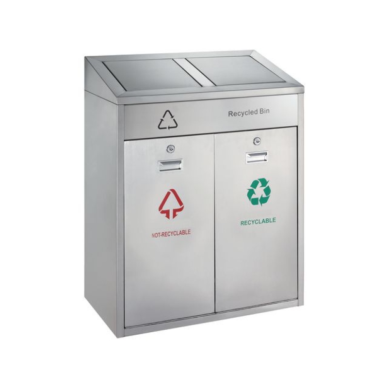 Afvalbak outdoor recycling 2x21L mat rvs