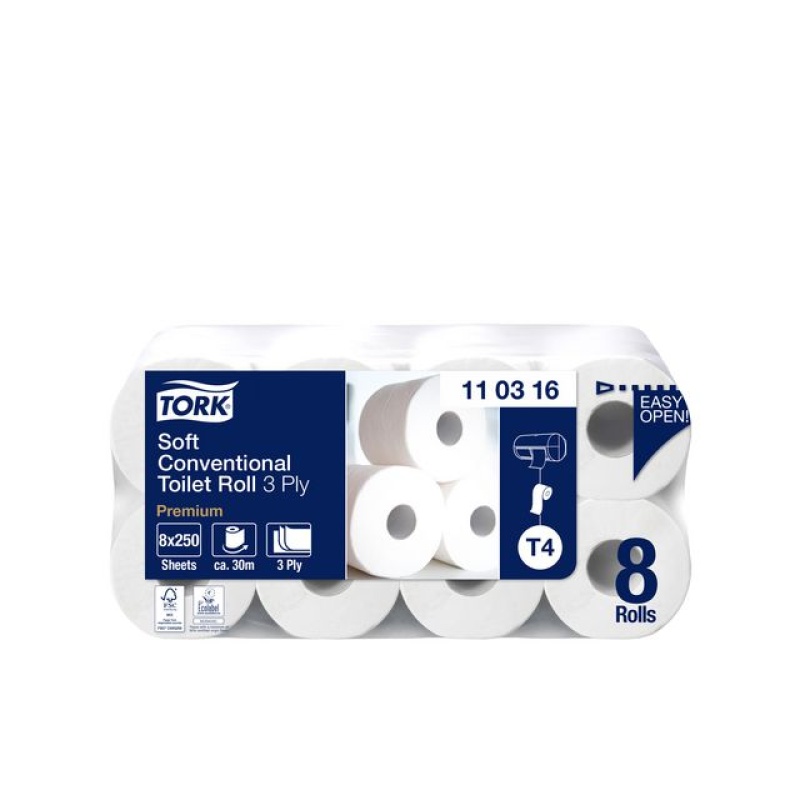 Toiletpapier Tork T4 soft 3L wt/pk8x250v