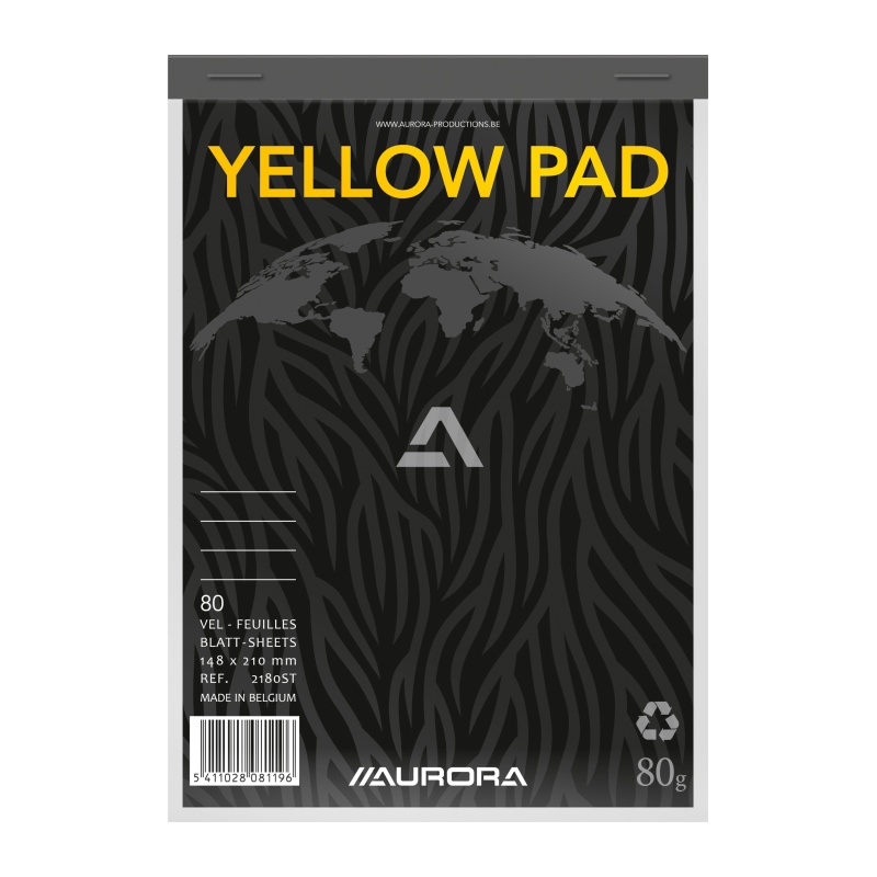 Schrijfblok Aurora A5+ lijn 4gt geel/blk